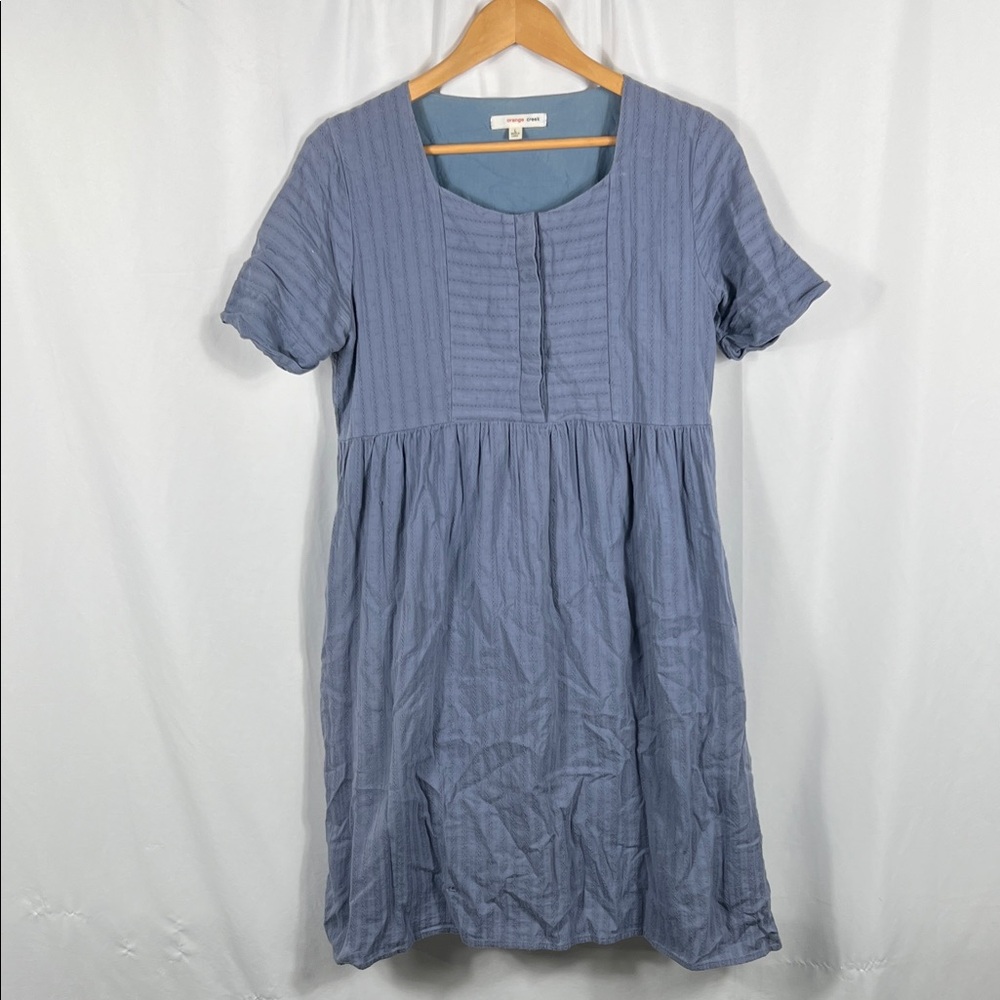Orange Creek Textured Blue Midi Dress Women’s Large Front Pockets Side Zip